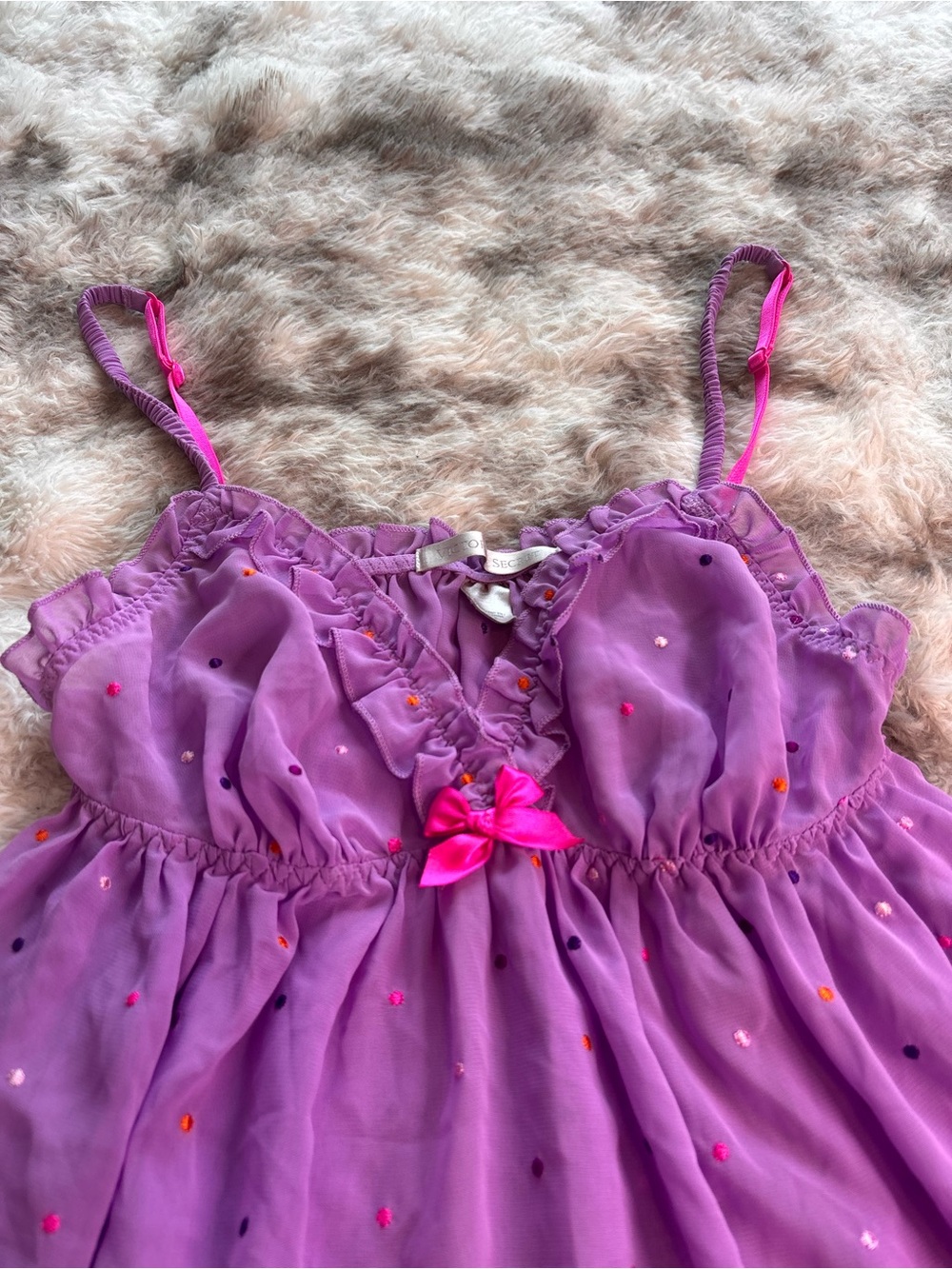 Victoria's Secret Lavender Sheer Ruffle Babydoll with Orange Accent - Picture 4 of 6